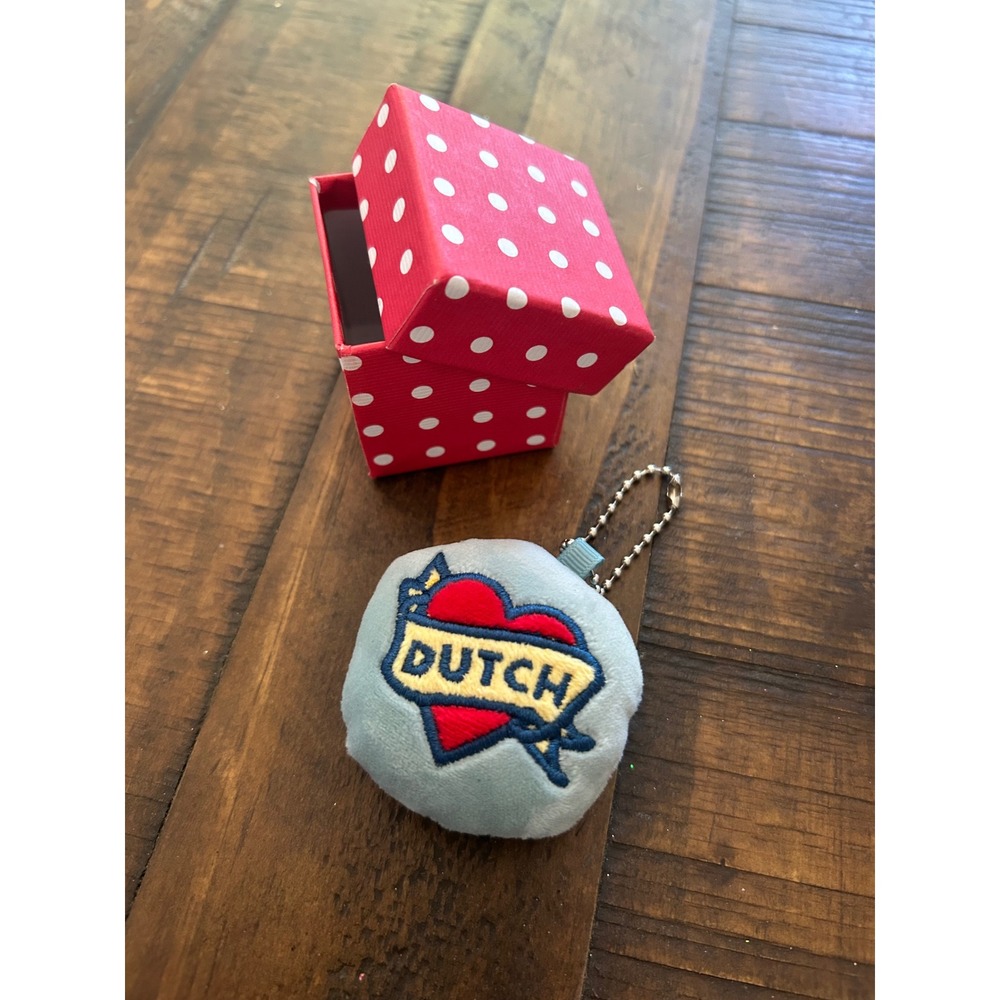 Dutch Bros coffee Plush Keychain Charm Blue Heart Windmill Logo